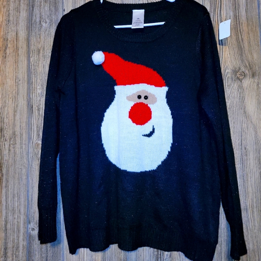 Woman's Santa Knit Sweater Black Size XL Ugly Sweater Pull Over